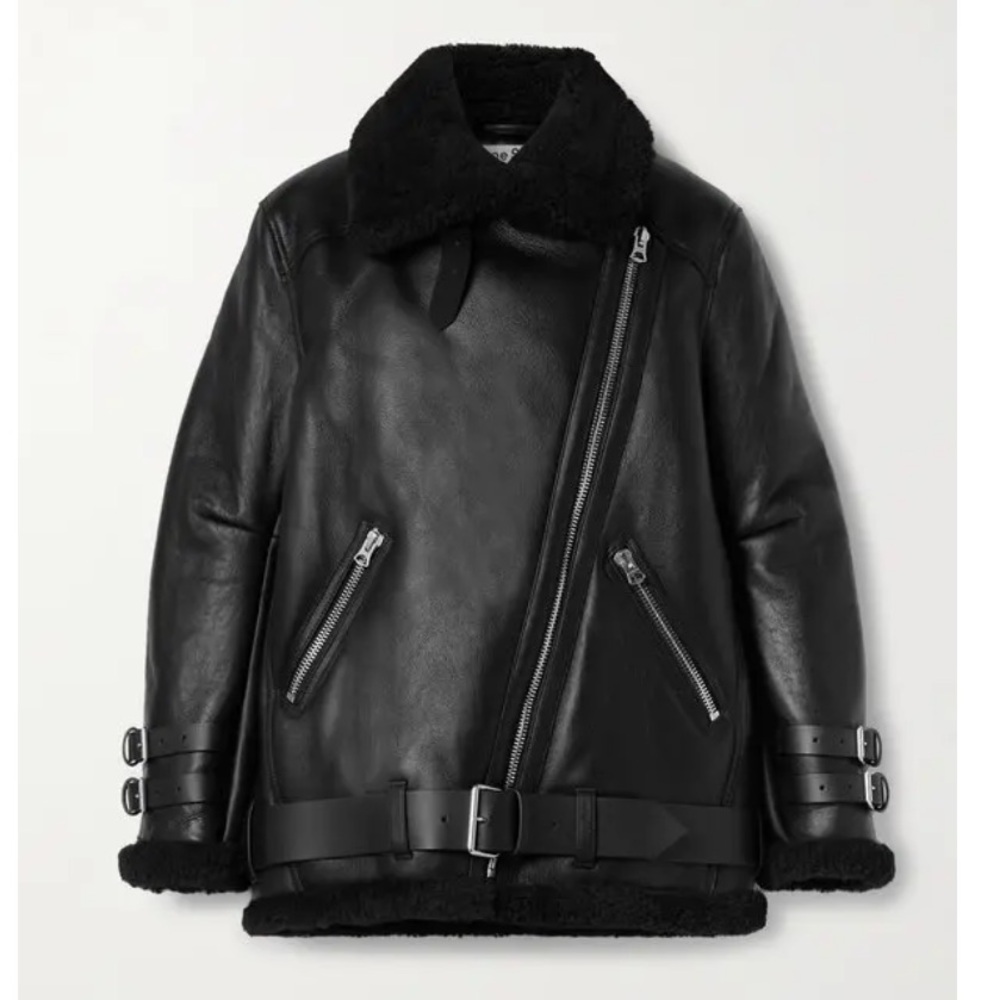 Acne Studios Black Leather with Black Shearling Jacket